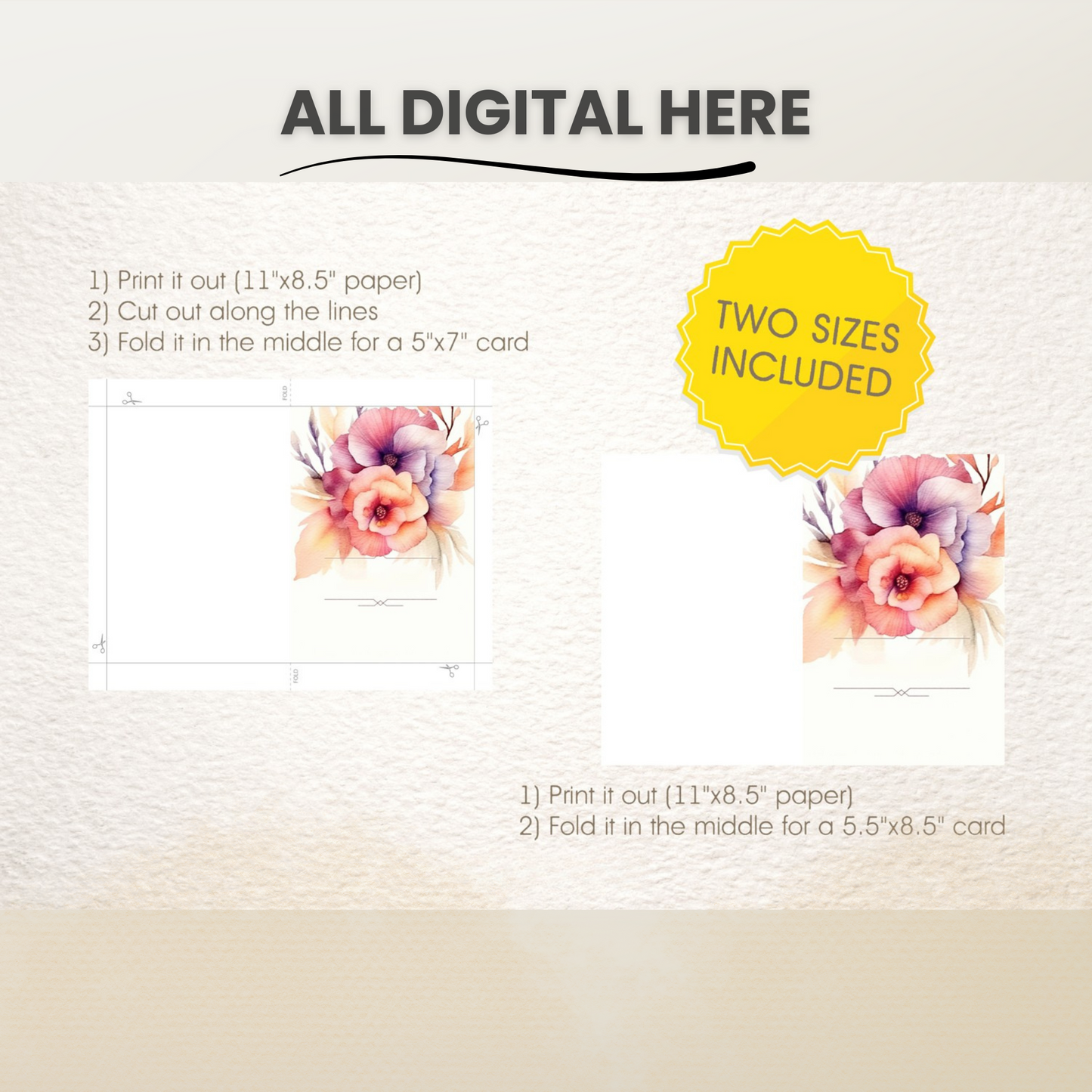Floral wedding invitation, Printable watercolor flower cards
