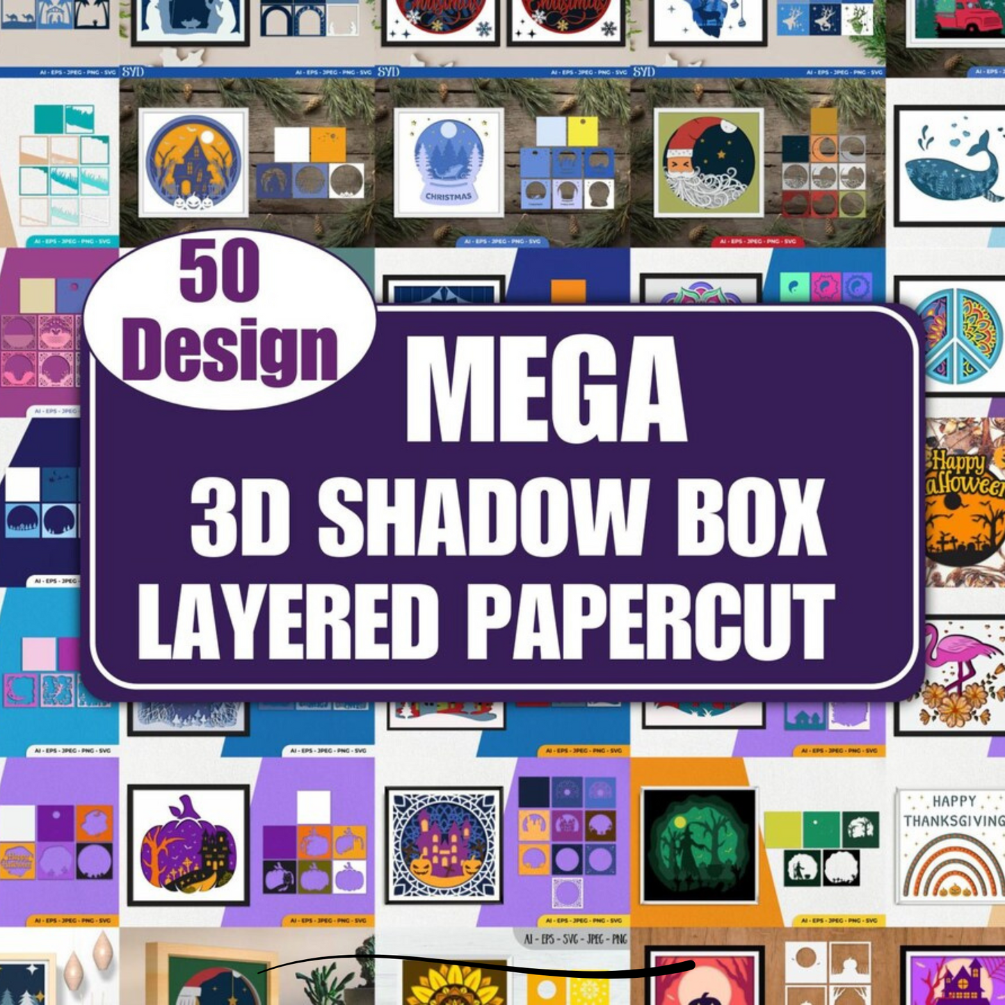 50 SHADOW BOX SVG Bundle