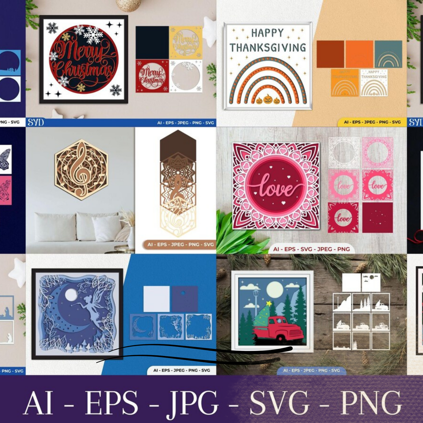 50 SHADOW BOX SVG Bundle