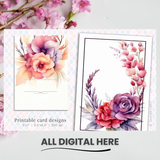Floral wedding invitation, Printable watercolor flower cards